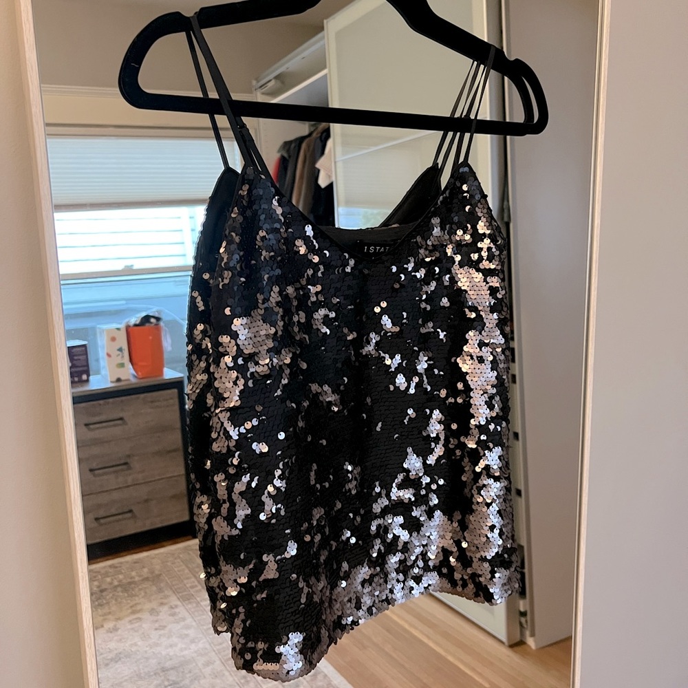 1 State black and rose gold sequin tank - XS